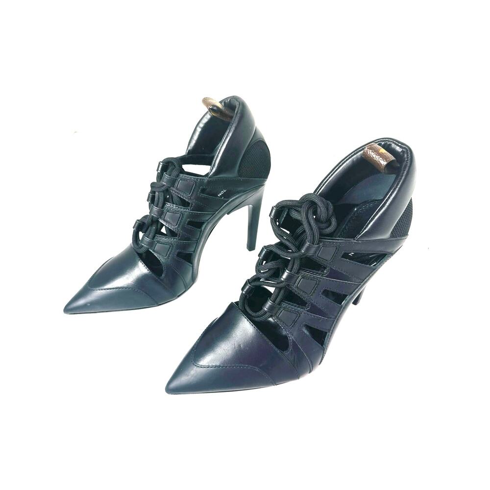 Louis Vuitton Streamline Lace Up Mesh Leather Pumps Black Heels Size EU 40